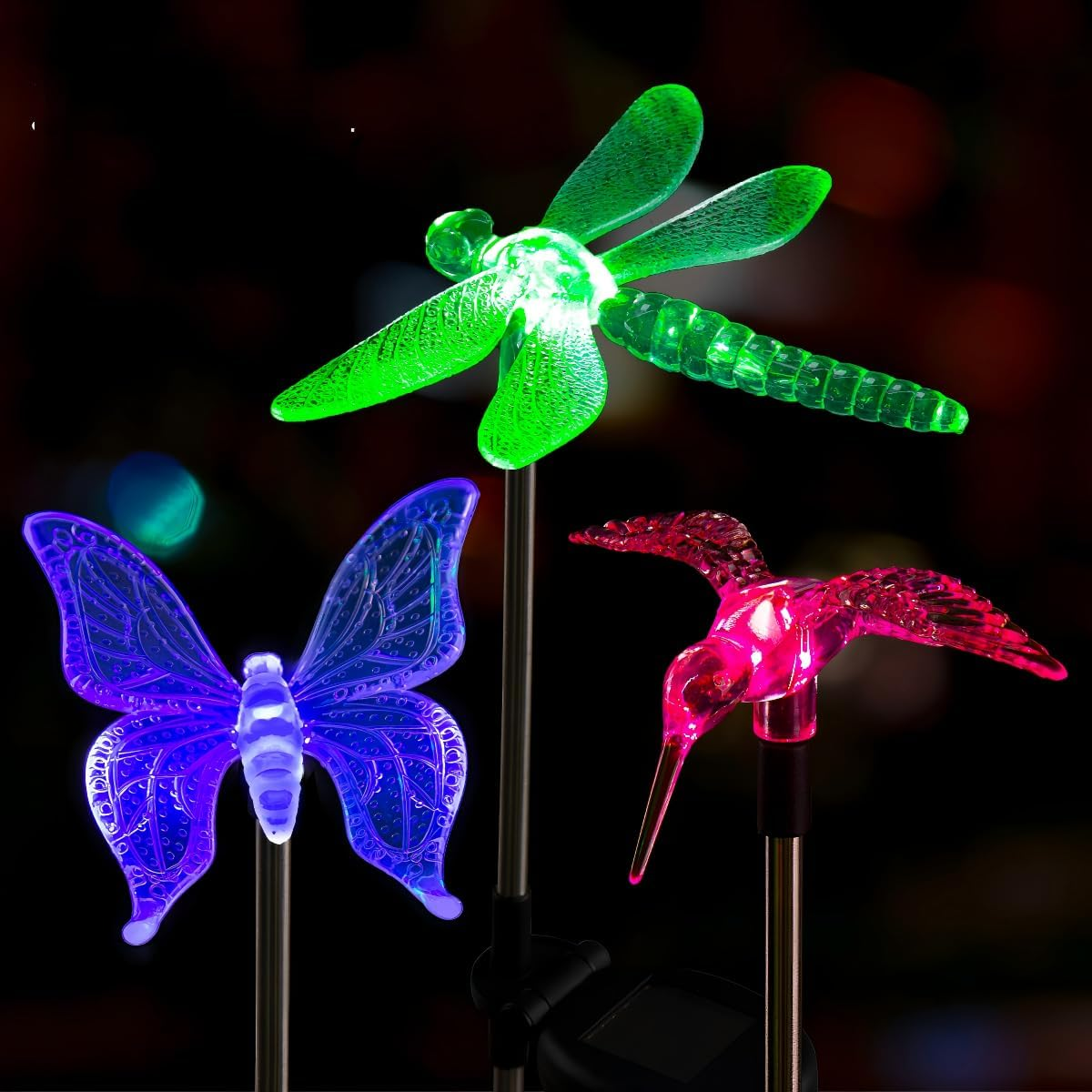 Solar Garden Lights, 3 Pack Solar Butterfly Lights Decoration, Outdoor Garden Decoration Color Changing LED, Outdoor Decorative for Pathway, Lawn, Patio, Driveway image number 5