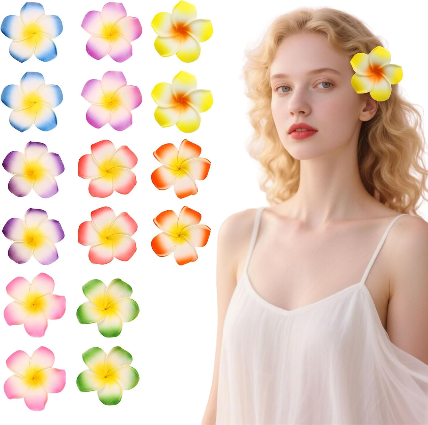 SAIIURV Pack of 16 Flower Hair Claw Clips Hawaiian Flower Hair Clips Artificial Tropical Flower Hairpins for Wedding Plumeria Hibiscus Hair Clip for Holiday Beach Party image number 5