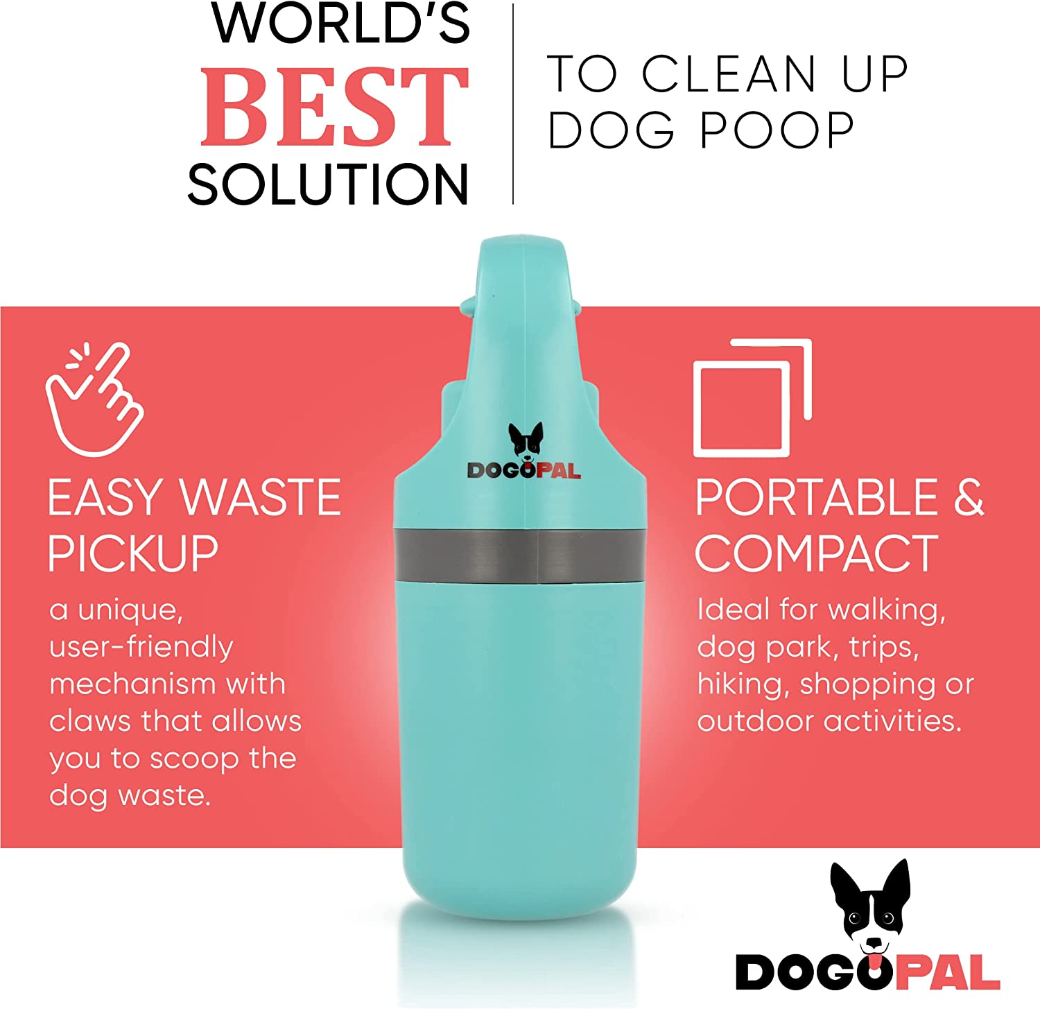 DOGOPAL 360 Dog Poo Grippers with Waste Bag Dispenser - Modern Dog Poop Scoop with Dog Waste Bag Dispenser - Pooper Scooper - Easy to Collect Dog Waste for Small, Medium and Large Dogs image number 5