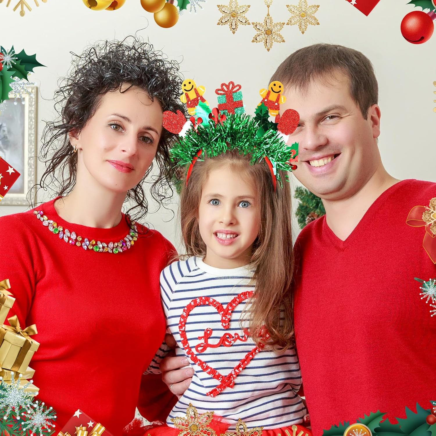 Christmas Gingerbread Man Headband, Adorable Glitter Green Tassel Gingerbread Man Christmas Headband Funny Festival Headdress Accessories for Women image number 4