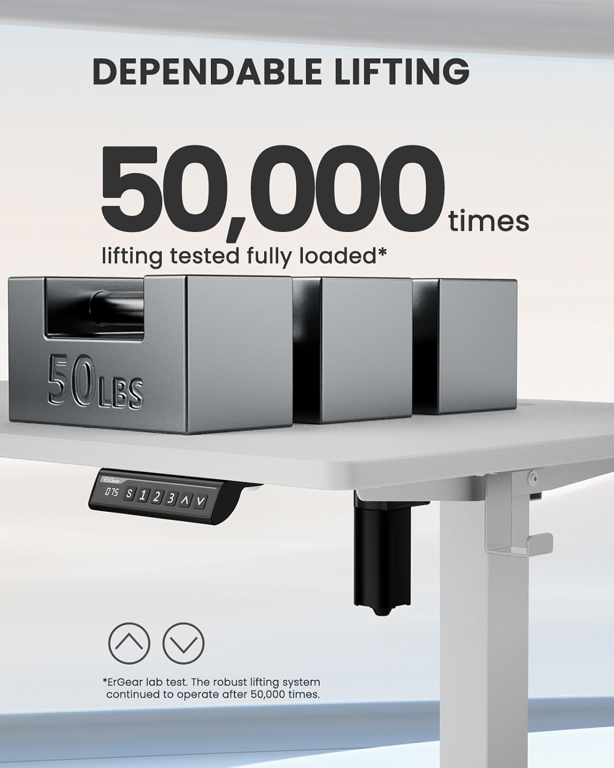 Ergear Electric Standing Desk, 140 X 70 Cm Standing Desk, Height Adjustable Desk with 3 Memory Height Settings, Sit Stand Desk with 2 Hanging Hooks & Cable Management (White)- EGESD6W - Natural image number 4