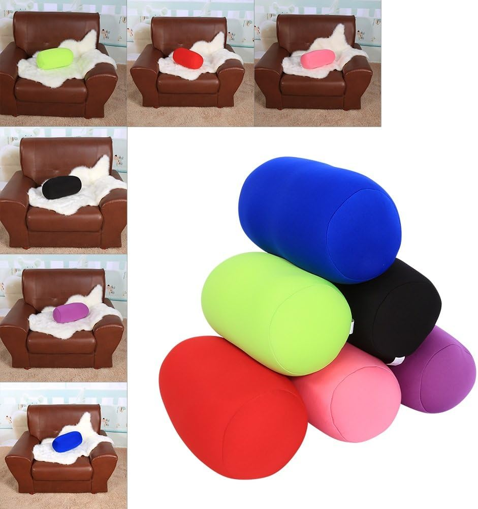 Micro Mini Microbead Roll Pillow Back Cushion Car Seat Sofa Column Pillow Sleeping Neck Support for Home Office Travel (Black) image number 5