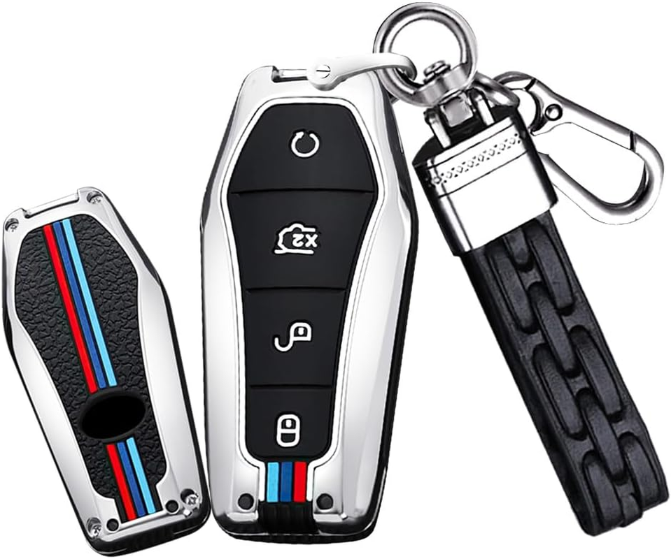 Zinc Alloy Key Fob Cover with Keychain Fit for BYD Han Ev Tang Dm 4 Button Car Key Case Cover Protector Key Cover