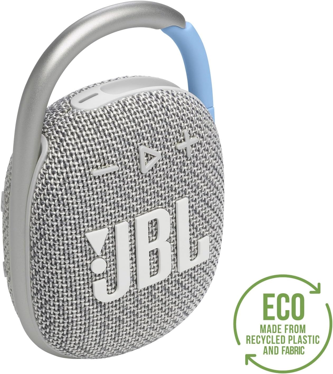 JBL Clip 4 Eco Bluetooth Speaker Made of Recycled Material in White - Waterproof, Portable Music Box with Practical Carabiner - up to 10 Hours of Wireless Music Streaming - Blue image number 3