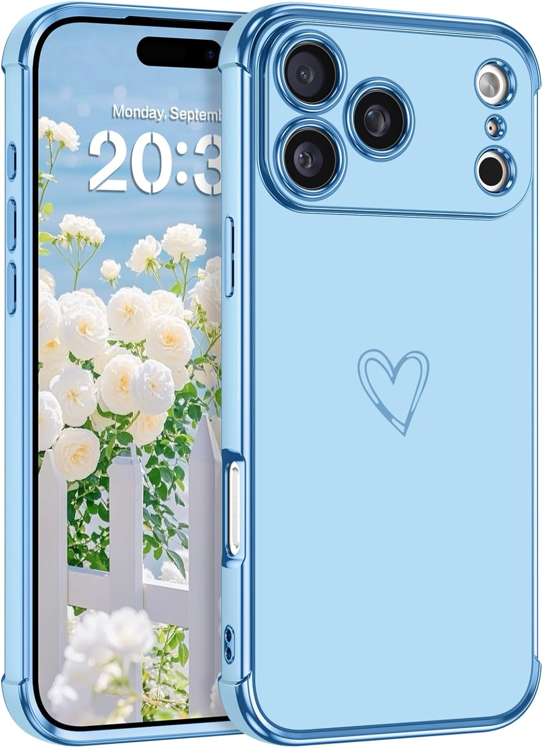 GUAGUA for Iphone 15 Pro Max Case, Luxury Bumper Case Iphone 15 Pro Max Case Cute Heart Pattern Cover for Women Camera Protection & 4 Corners Shockproof Protection Phone Cover Black