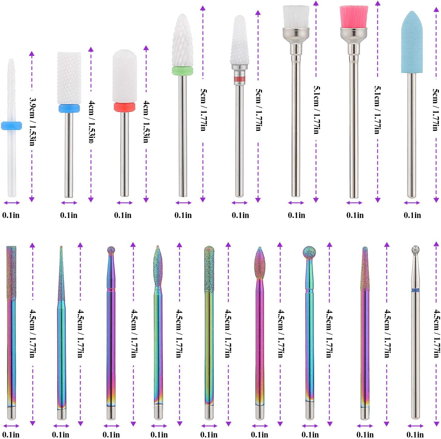 Gukkk 17 Piece Nail Cutter Bit Attachment Set, 7 Pieces Ceramic Nail Cutter Bits and 10 Piece Diamond Bits Set, Professional Removal Gel Acrylic Cuticle for Manicure Pedicure Home Use image number 4