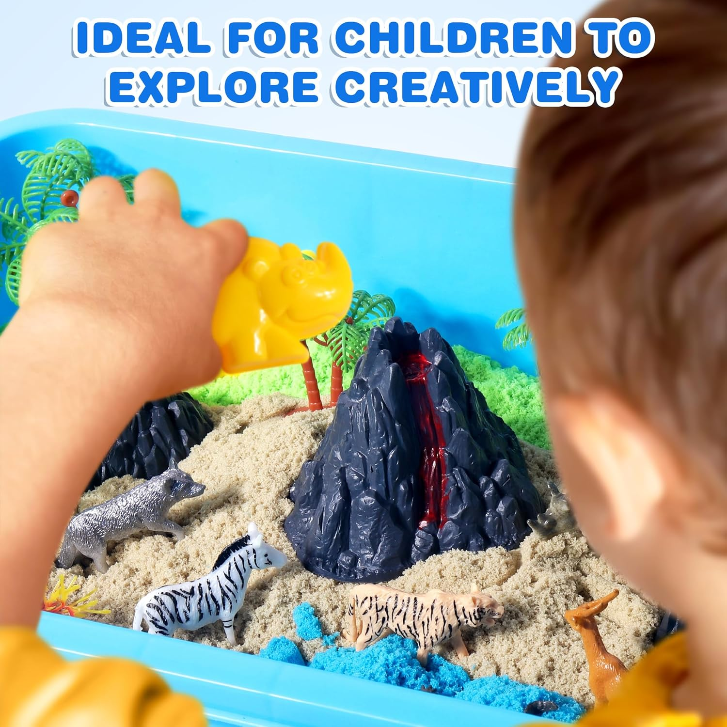 Billeeit Animal Sensory Bin Sand Toy, Play Sand Kit W/Lid and 2.2Lbs Magic Sand, Molds, Tools, Map Set 35Pcs Total for Kids 3+ image number 1