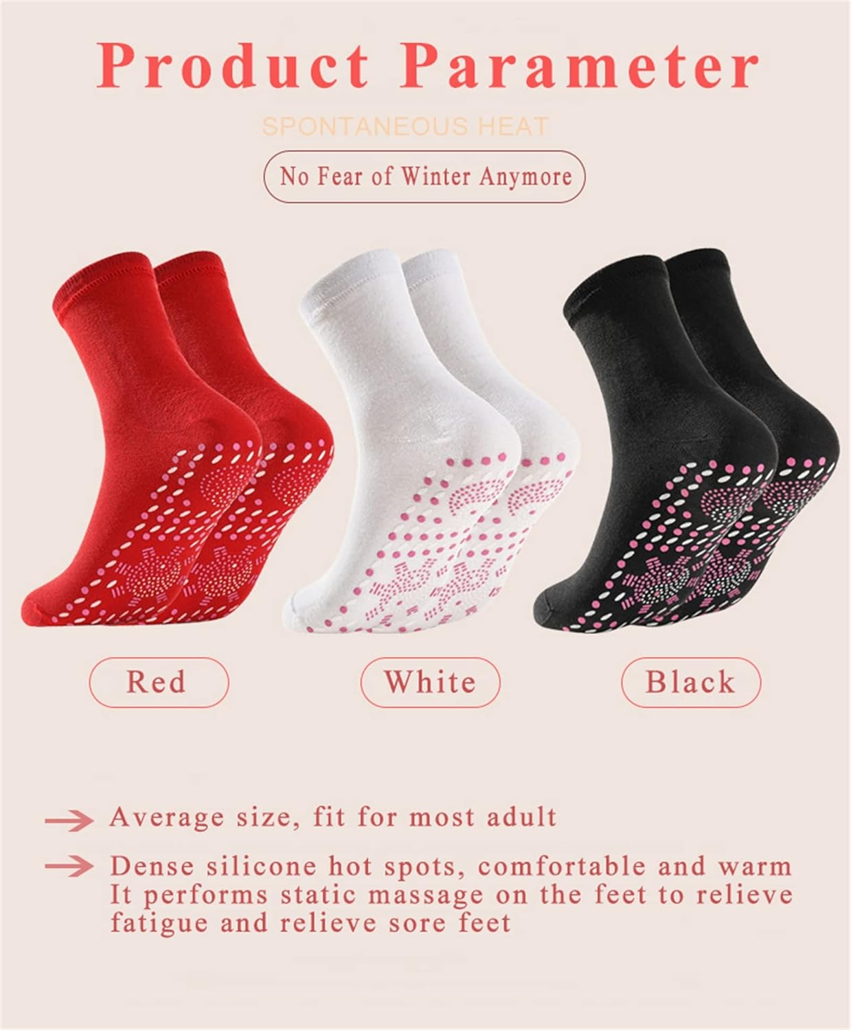 Self-Heating Socks for Men Women, Tourmaline Socks, Anti-Freezing Winter Warm Foot Socks, Tourmaline Massage Socks Breathable Comfortable for Outdoor Hiking Skiing Camping Fishing|2 Paris,Red,1Pairs image number 5