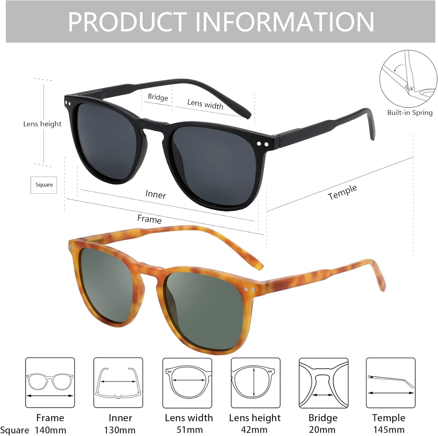 ZENOTTIC Polarized Sunglasses for Women Men: Retro Shades round Square Frame UV Protection 2 Pack