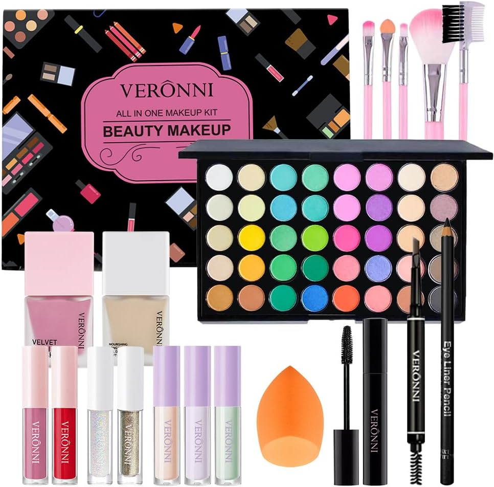 Makeup Kit for Women Full Kit All in One Makeup Kit with Eyeshadow Eyeliner Eyebrow Lip Gloss Face Makeup & Brushes Full Starter Cosmetics Set for Girls & Teens (Set A)