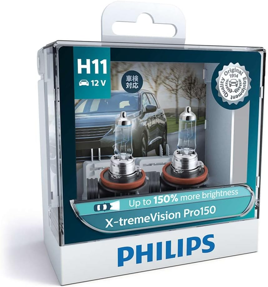 Philips X-Tremevision Pro150 12V 55W H11 Headlight Low Beam Plug Play Lamp (Pack of 2) image number 1