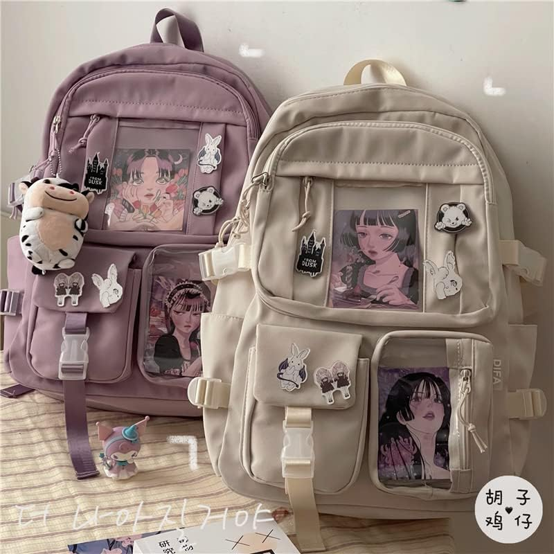 AONUOWE Kawaii Goth Backpack with Plushies Anime Ita Bag Japanese Backpack Lolita Accessories Kawaii Supplies - Black image number 6