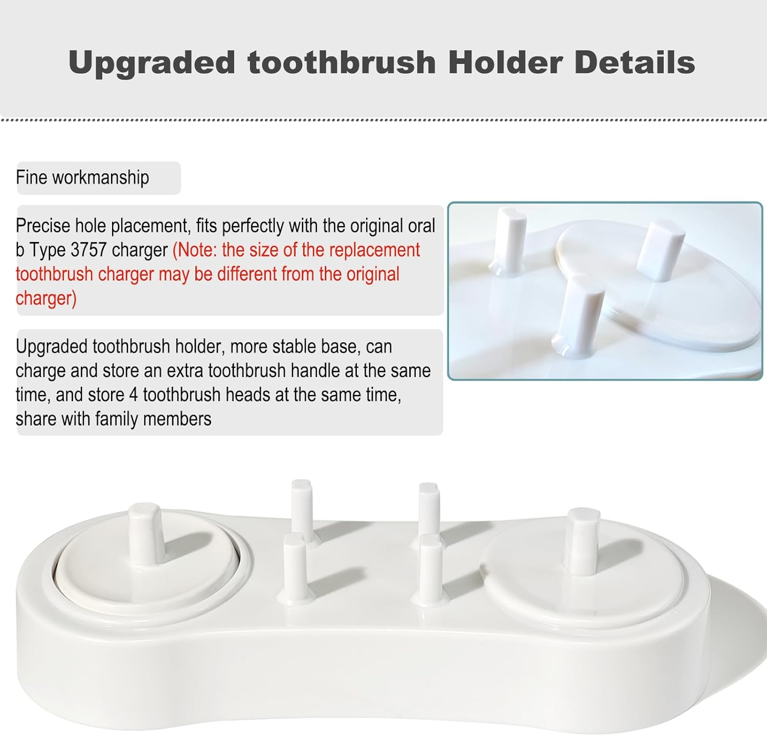Toothbrush Head Holder Charger Stand for Bathroom, Compatible with Braun Oral B Electric Toothbrush - White Holder image number 3
