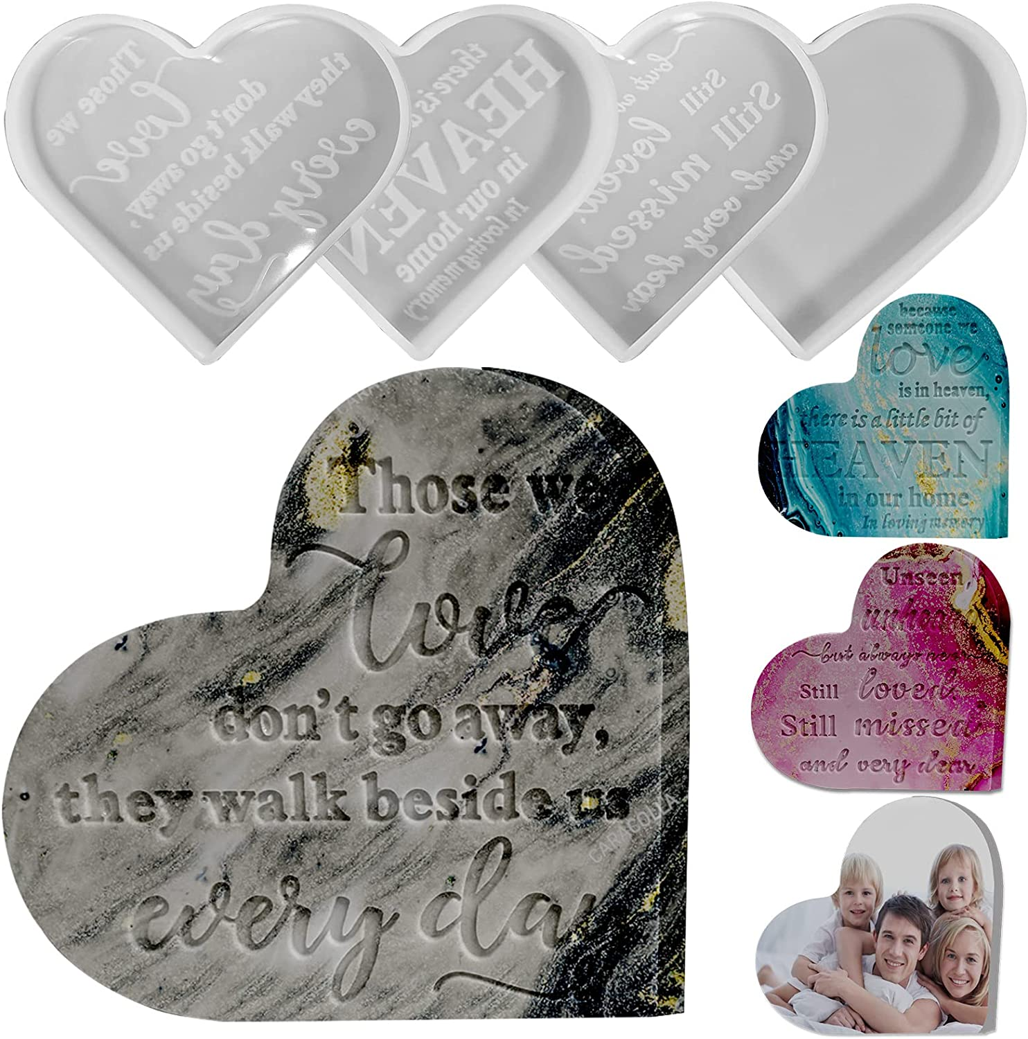 Epoxy Resin Molds 4 Pieces Silicone Casting Molds, Heart Memorial Sign Condolence Grief Signs for DIY Craft Home Decor Office Sign Sympathy Table Decorations image number 6