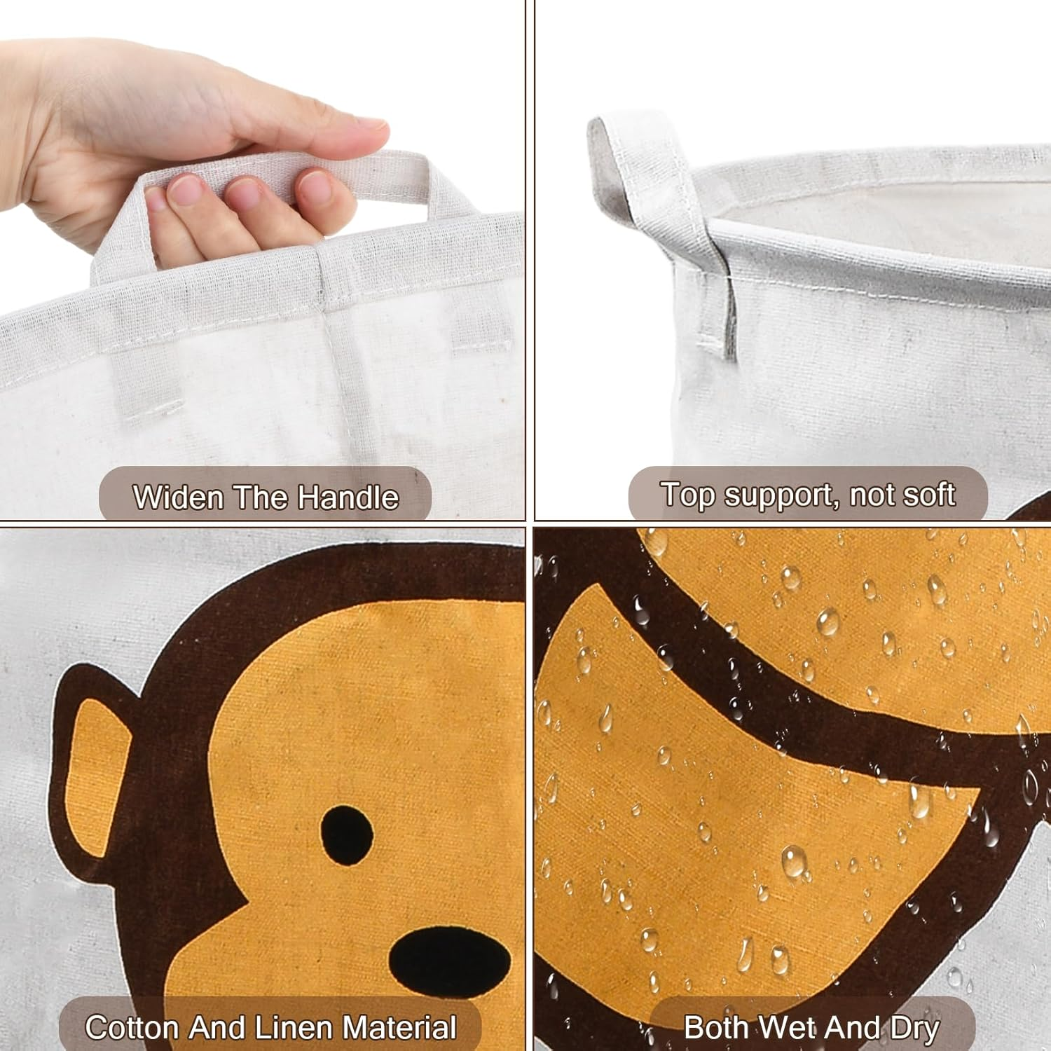 Cute Monkey Baby Laundry Basket, round Canvas Fabric Foldable Clothing Storage Basket, 40 X 50 Cm