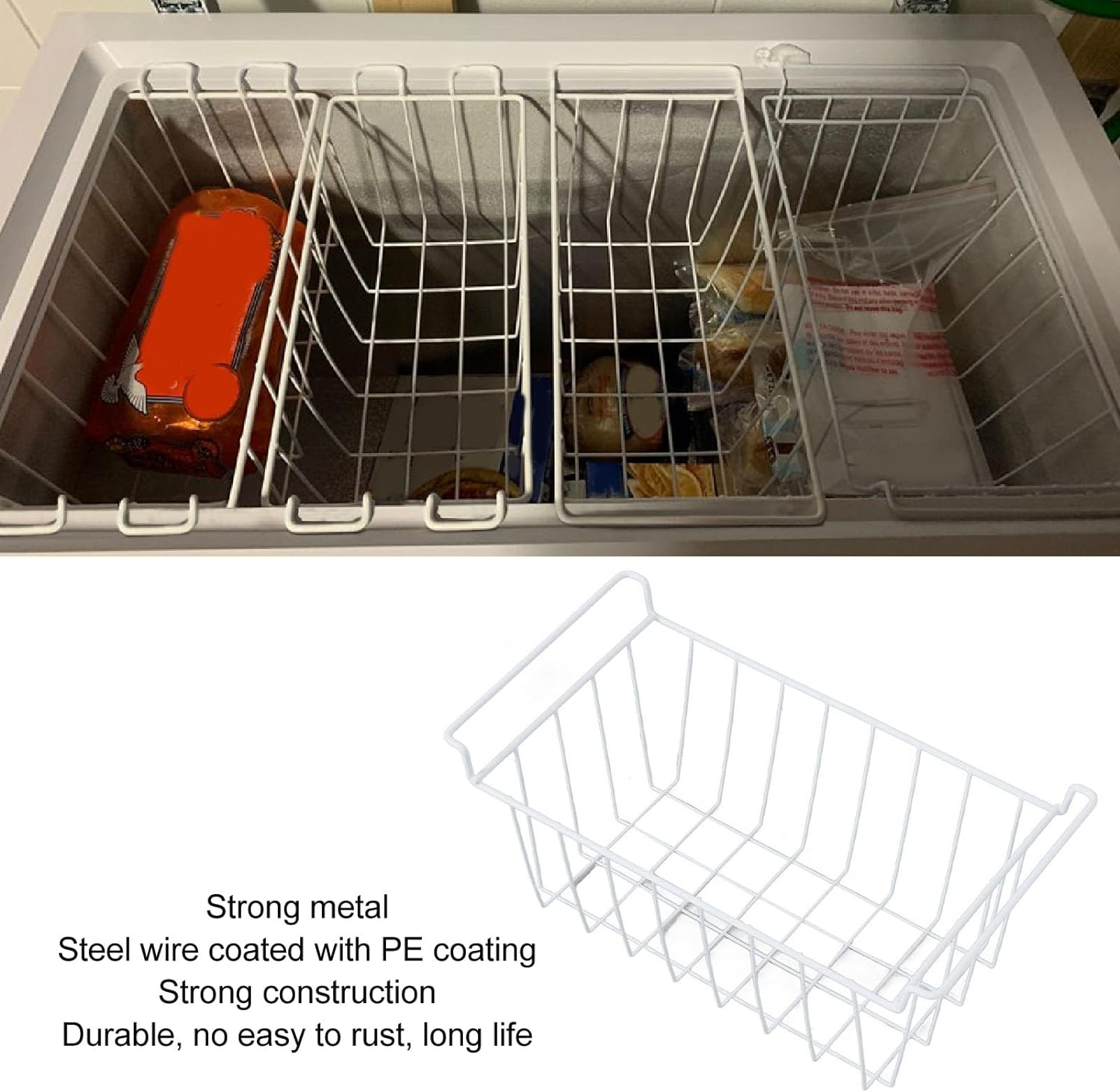 Freezer Basket, 2Pcs Large Wire Storage Baskets, Refrigerator Organizer Bin, Closet Baskets Bin, Fridge Basket Rack, Farmhouse Organizer Storage Bins for Cabinets, (L 49.5Cm X W image number 6