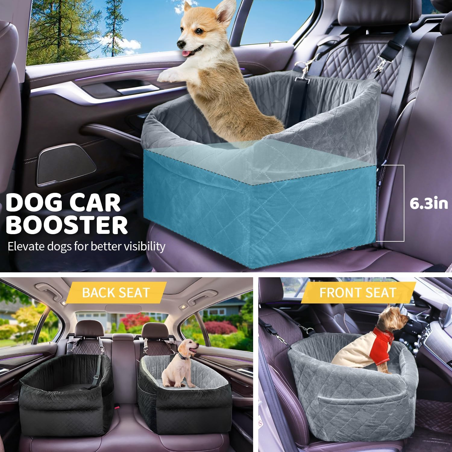 Dog Car Seat for Small/Medium Dogs, Upgrade Dog Booster Seat,Detachable and Washable Pet Car Seats with Thick Cushion Safety Leash and Storage Pockets(Brown) image number 1