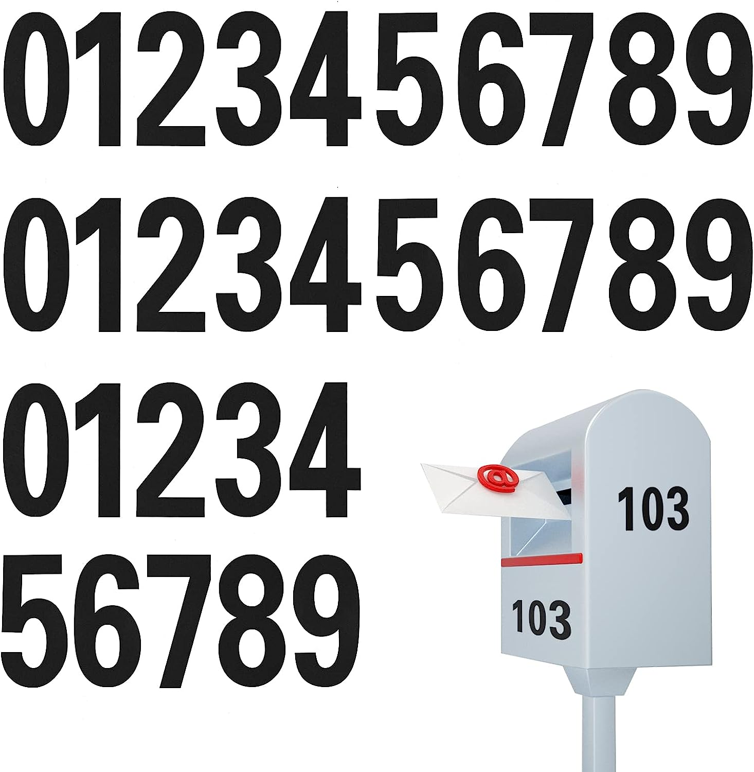 SAVITA 30Pcs 4 Inch Reflective Numbers Sticker, 0-9 Reflective Mailbox Numbers Sticker Water and Oil Proof Self Adhesive Reflective Numbers Decal for outside Signs Door Window Cars Address (Black)