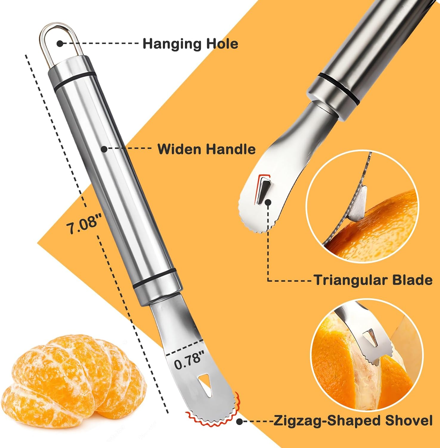 Stainless Steel Orange Peeler | Easy to Peel | Long Handle Orange Citrus Peeler Tool | Triangular-Blade & Zigzag-Shovel Orange Peeler Gadget image number 3