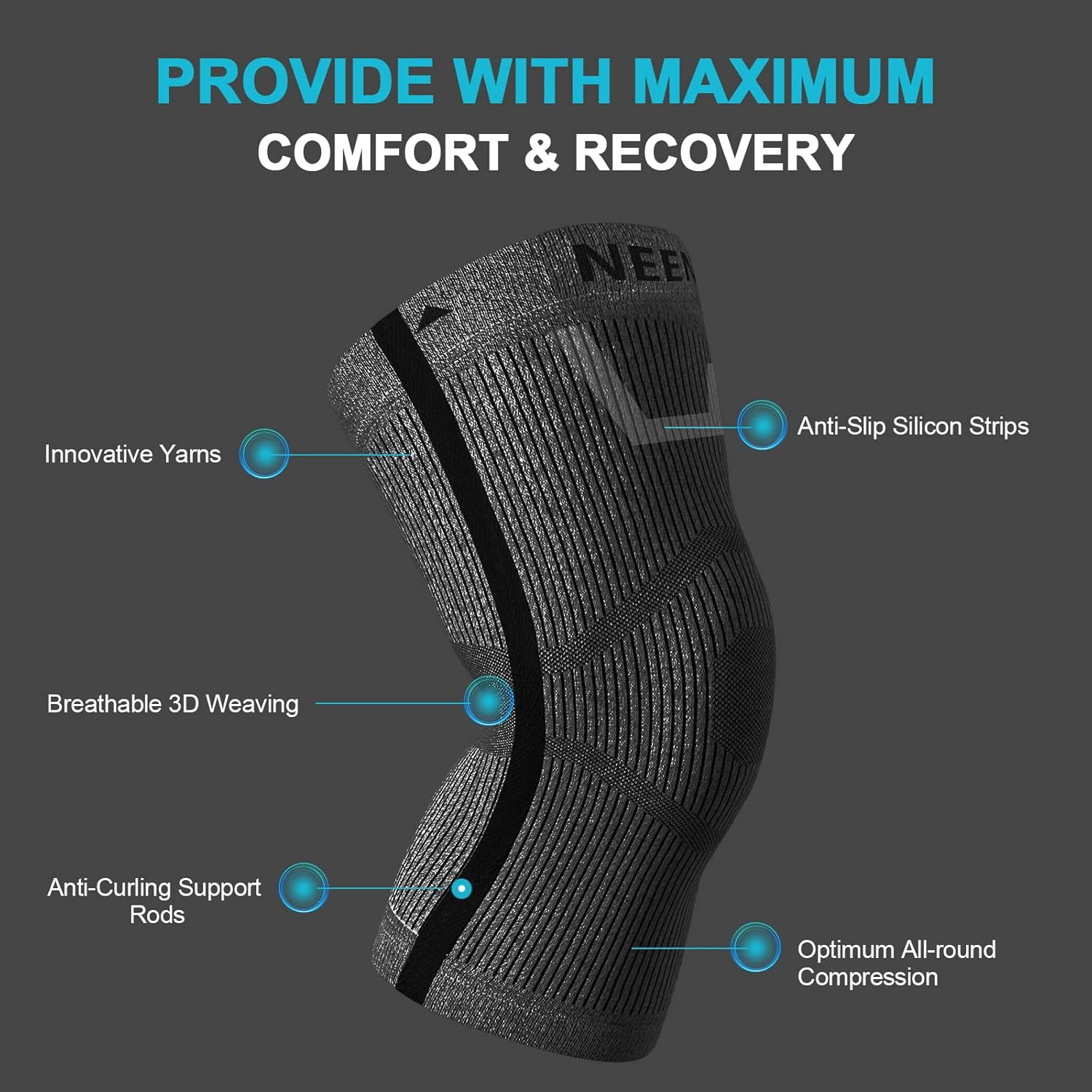 NEENCA Knee Sleeve &ndash; Knee Braces for Knee Pain, Compression Sleeve with Bamboo Carbon Fibers, Knee Support with Arthritis, Meniscus Tear, Swelling, ACL, Joint Pain Relief image number 4