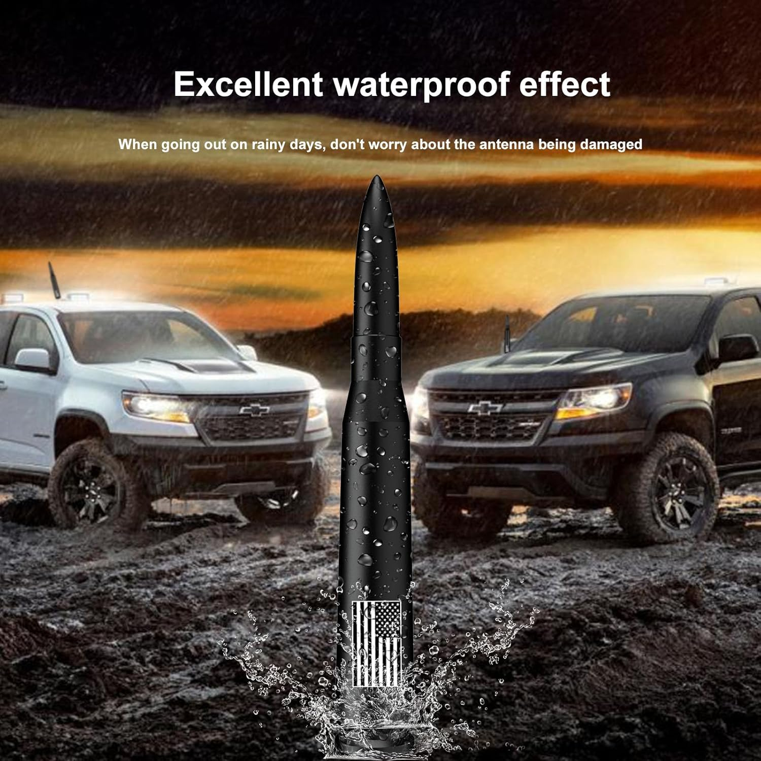 50 Cal Bullet Antenna Replacement for Ford F150 F250 F350 Super Duty Ford Raptor Bronco, & Dodge Ram & Chevy Silverado & GMC Sierra 1500 2500 3500 Trucks 1990 - Current, Car Accessories (Matte Black) image number 3