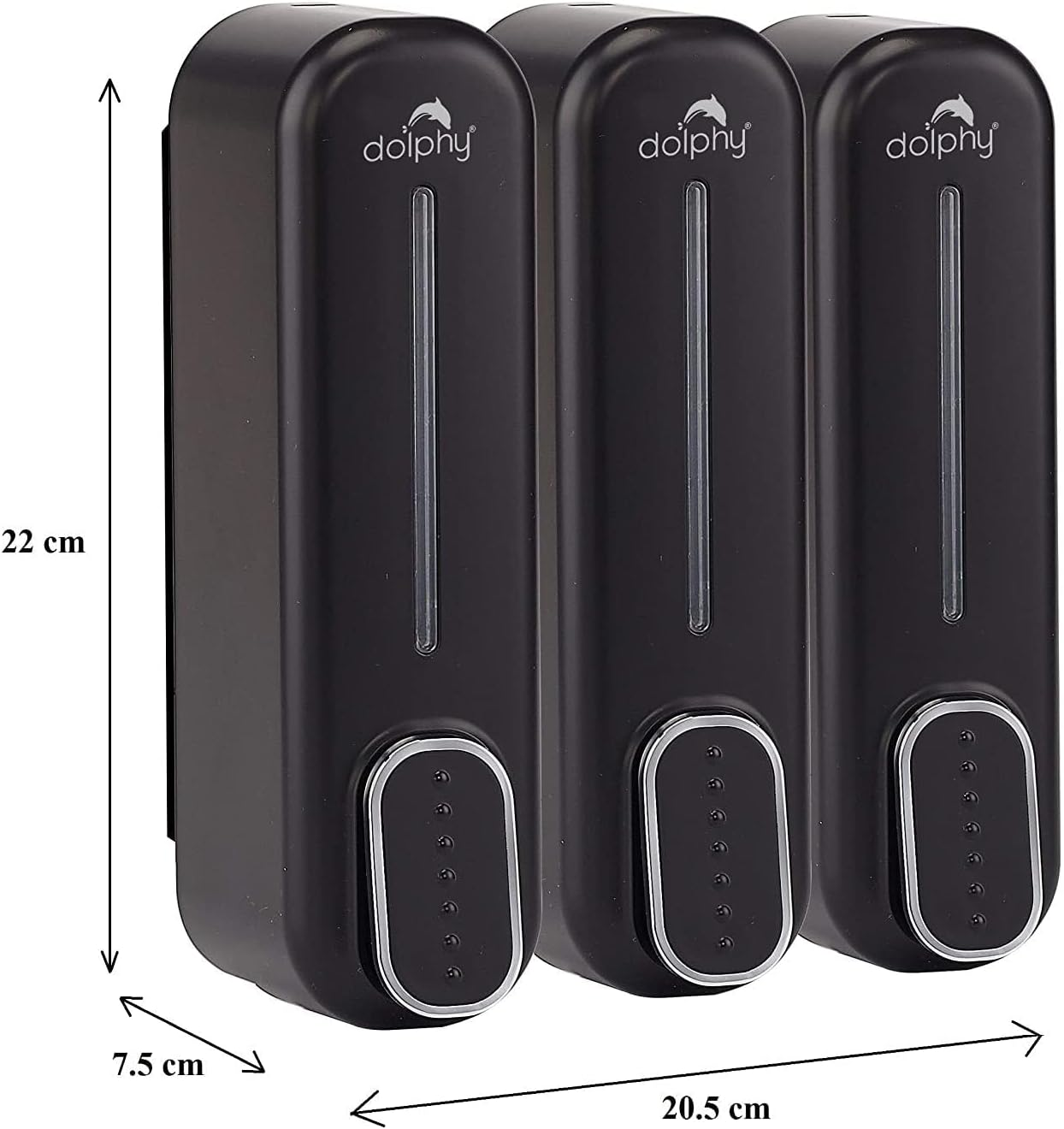 Dolphy Soap Dispenser Set of 3 &ndash; 300ML Each, Black ABS Plastic, Wall Mounted with Push Button, Durable & Refillable, Ideal for Bathroom, Kitchen, Hotel & Commercial Use image number 2