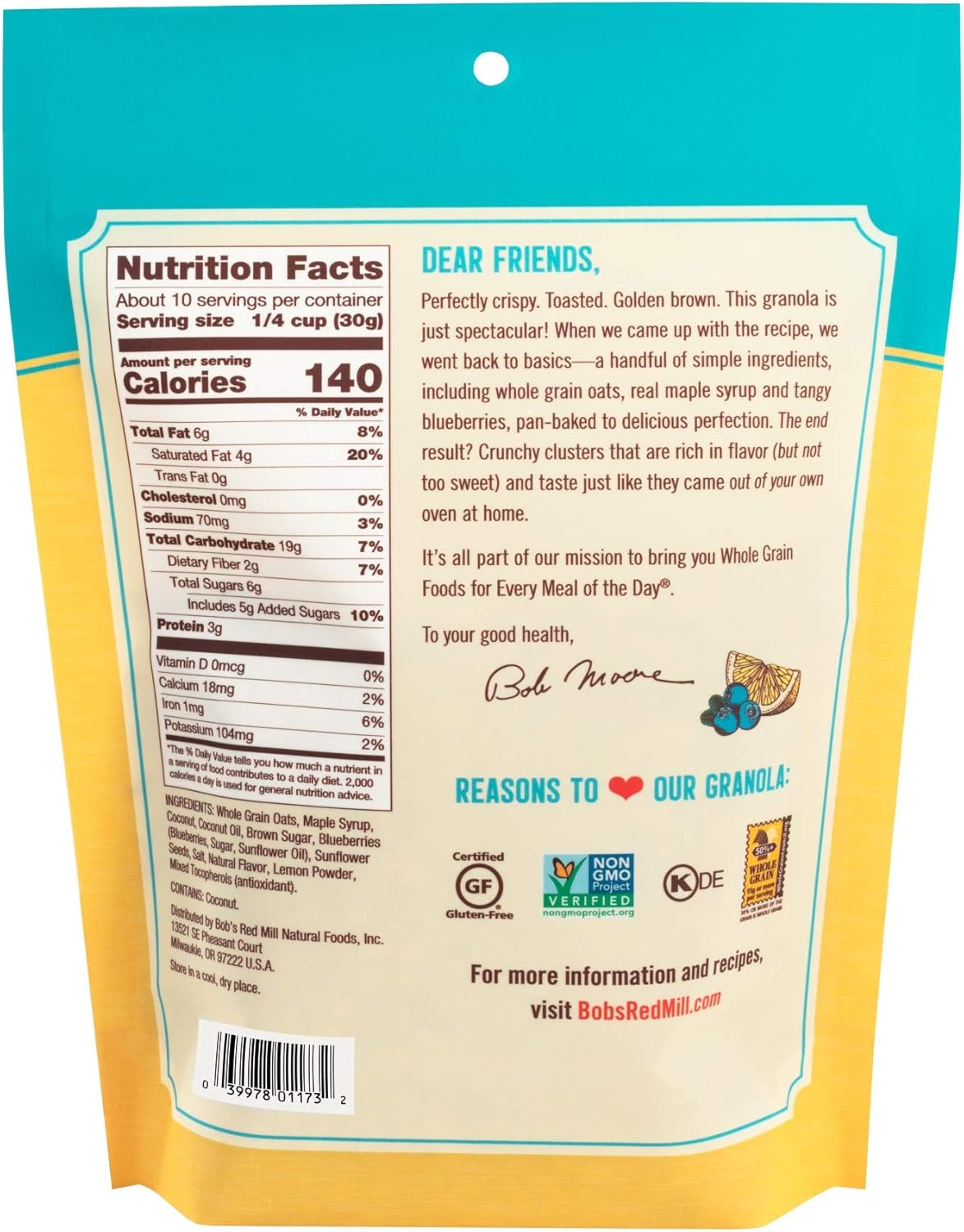 Bob&rsquo;S Red Mill Lemon Blueberry Homestyle Granola, 11 Ounce Bag (Pack of 1), Certified Gluten Free, Non-Gmo, Whole Grain image number 1