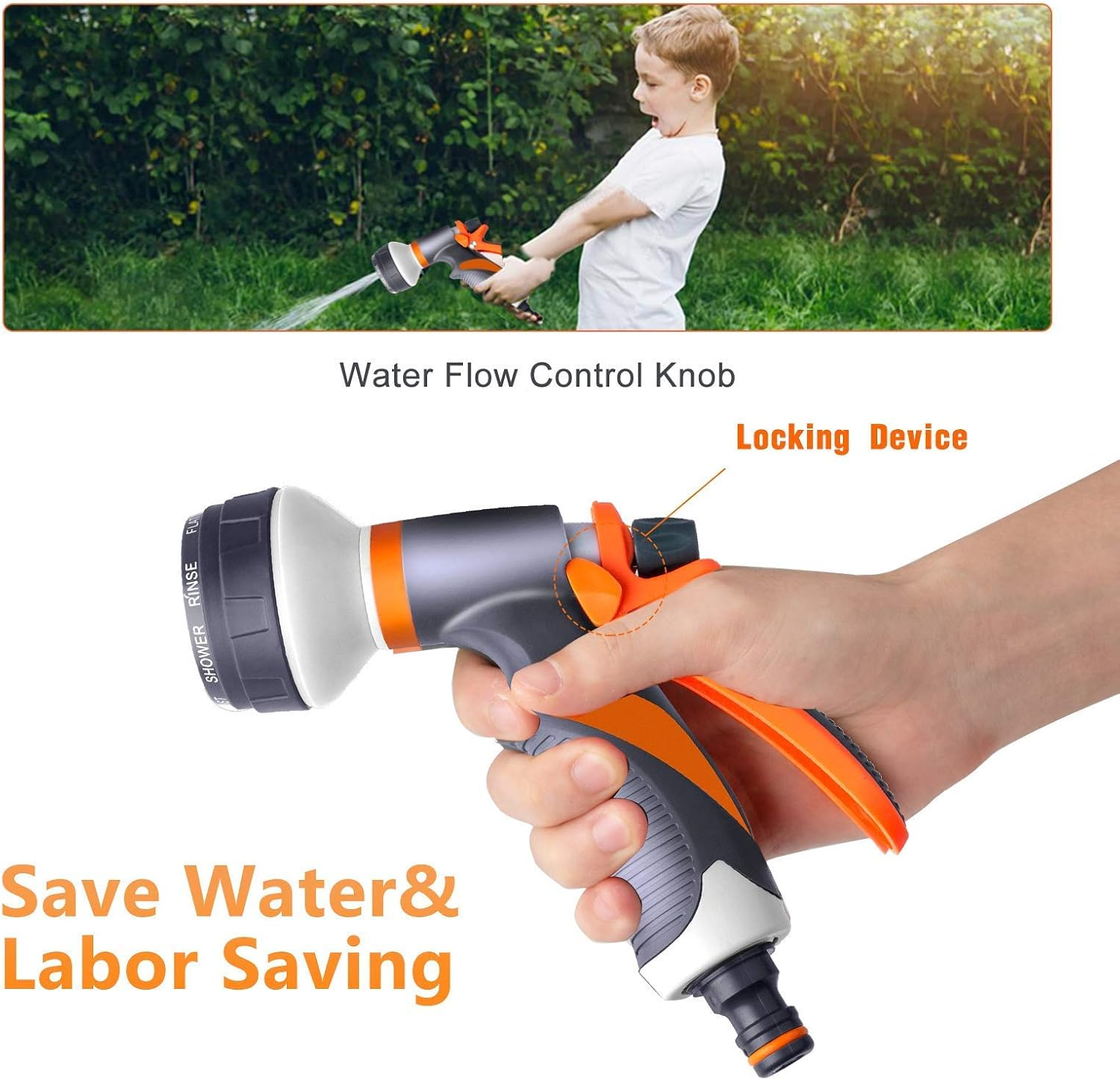 Garden Hose Pipe Spray Gun Set, 8 Adjustable Patterns High Pressure Spray Nozzle, with Hose Connectors, Perfect for Watering Plants or Lawns, Shower Pets, Car Washing, Cleaning Windows image number 2