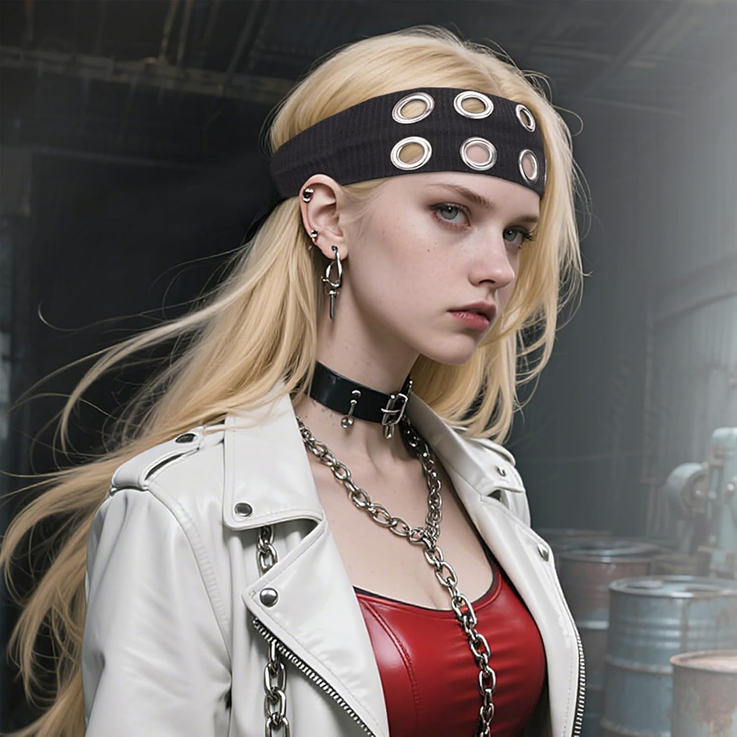 Frauen Hohle &Ouml;sen Elastisches Stirnband Y2K Girls Punk Grunge Wide Hairbands Stretch Casual Hair Accessory image number 3