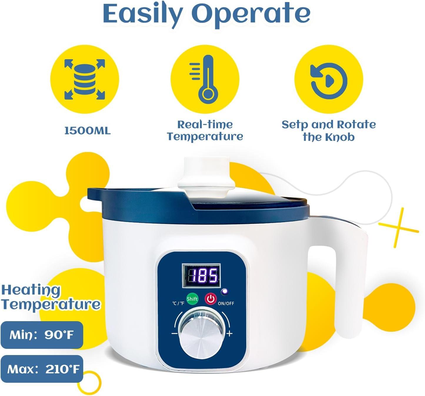 Wax Melting Pot Temperature Control for Candle Making, Electric Wax Melter with Thermostarter, Non-Stick Candle Making Pouring Pot with Spout and Automatic Constant Temp Display image number 3