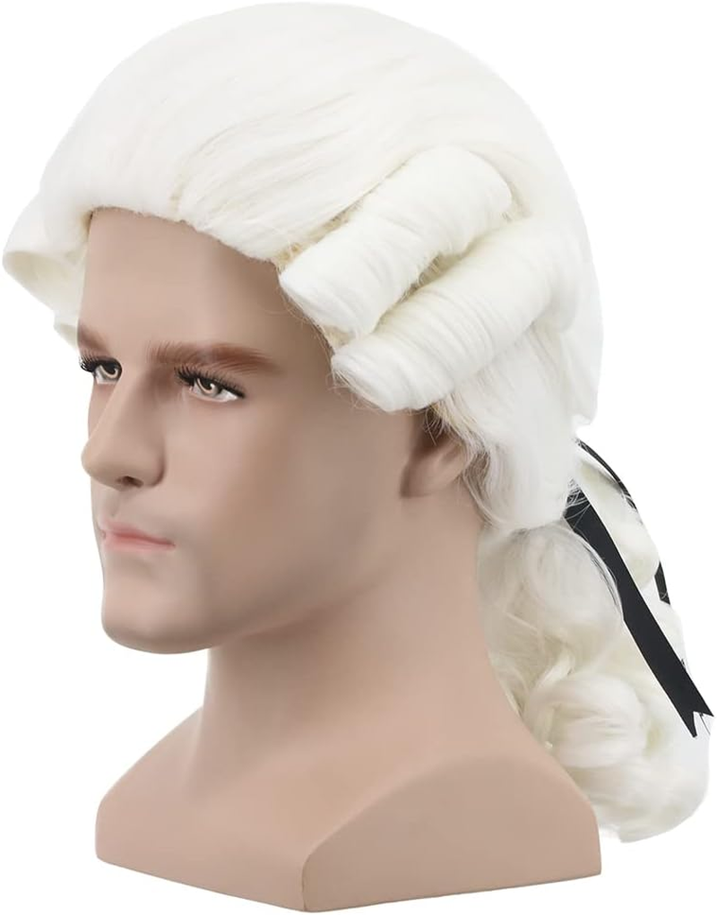 Yuehong Long Mens George Washington Cosplay Curly Gentleman Lawyer Wig 2# image number 1