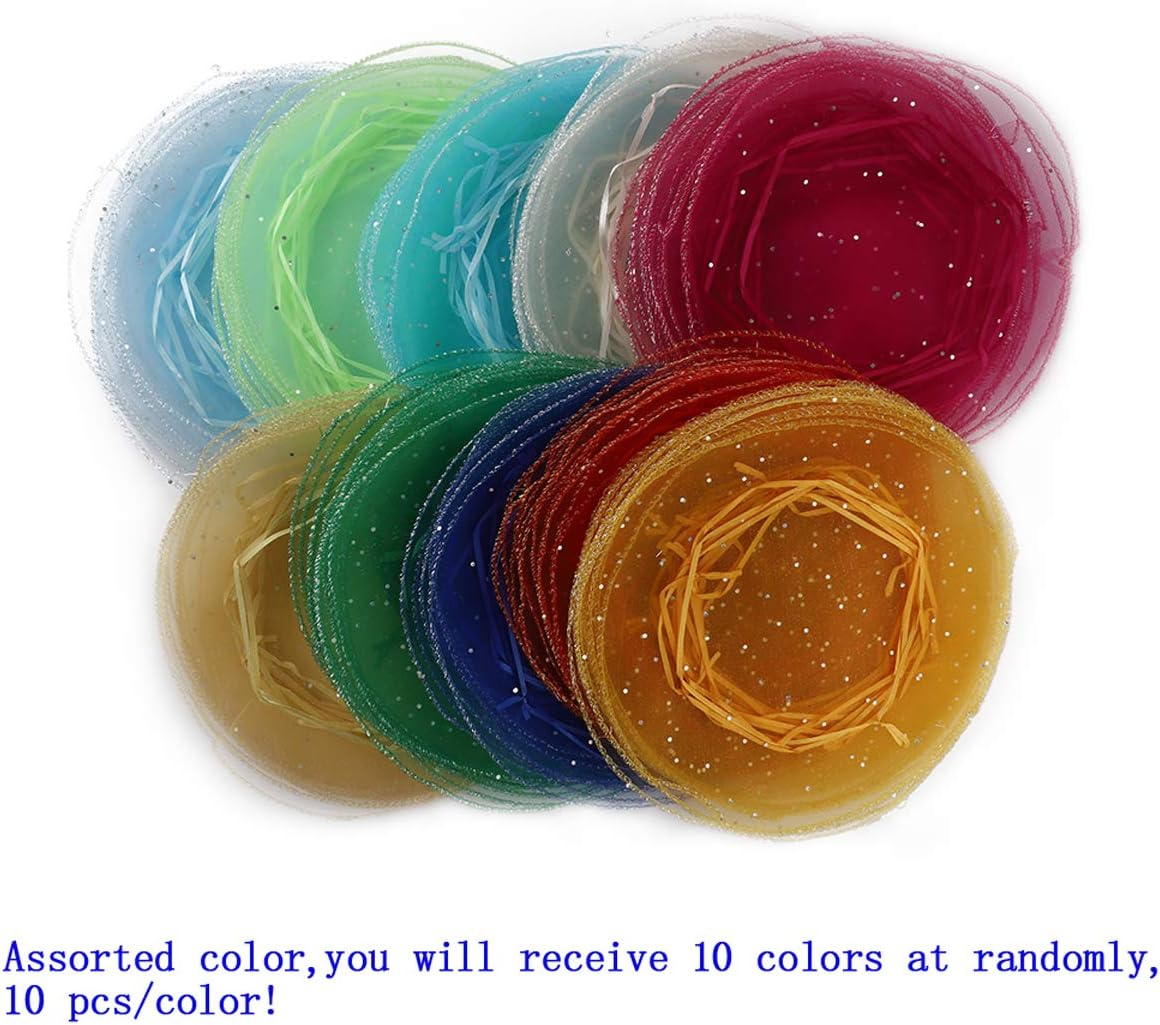 100Pcs 9.8 Inch round Drawstring Organza Bags Mixed Color, Jewelry Gift Candy Pouches Christmas Wedding Party Favour Packaging Bags image number 3