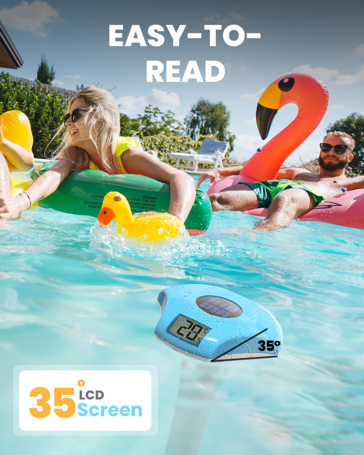 BALDR Pool Thermometer, Floating Digital, IPX8 Waterproof, Solar Powered, Easy Read, Blue - Blue image number 3