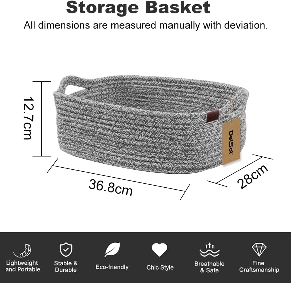 Cotton Rope Woven Basket with Handles, Baby Shower Gift Basket Empty, Toys, Cat Dog Toy, Books Organizing, Small Storage Basket for Closet Shelves, Blanket, Towel, Baby Nursery, Bathroom, Bedroom image number 5