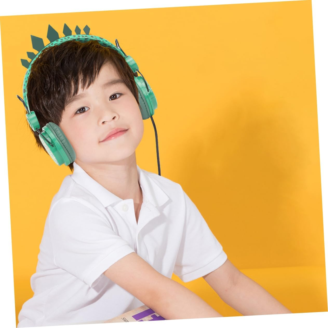 Gadpiparty Children Headset Over-Ear Headphones with Microphone for Boys and Girls Girls Boys Dinosaur Cartoon Design Safe Volume Wired Headphones Compatible with Phone and Computer Green Dinosaur image number 4