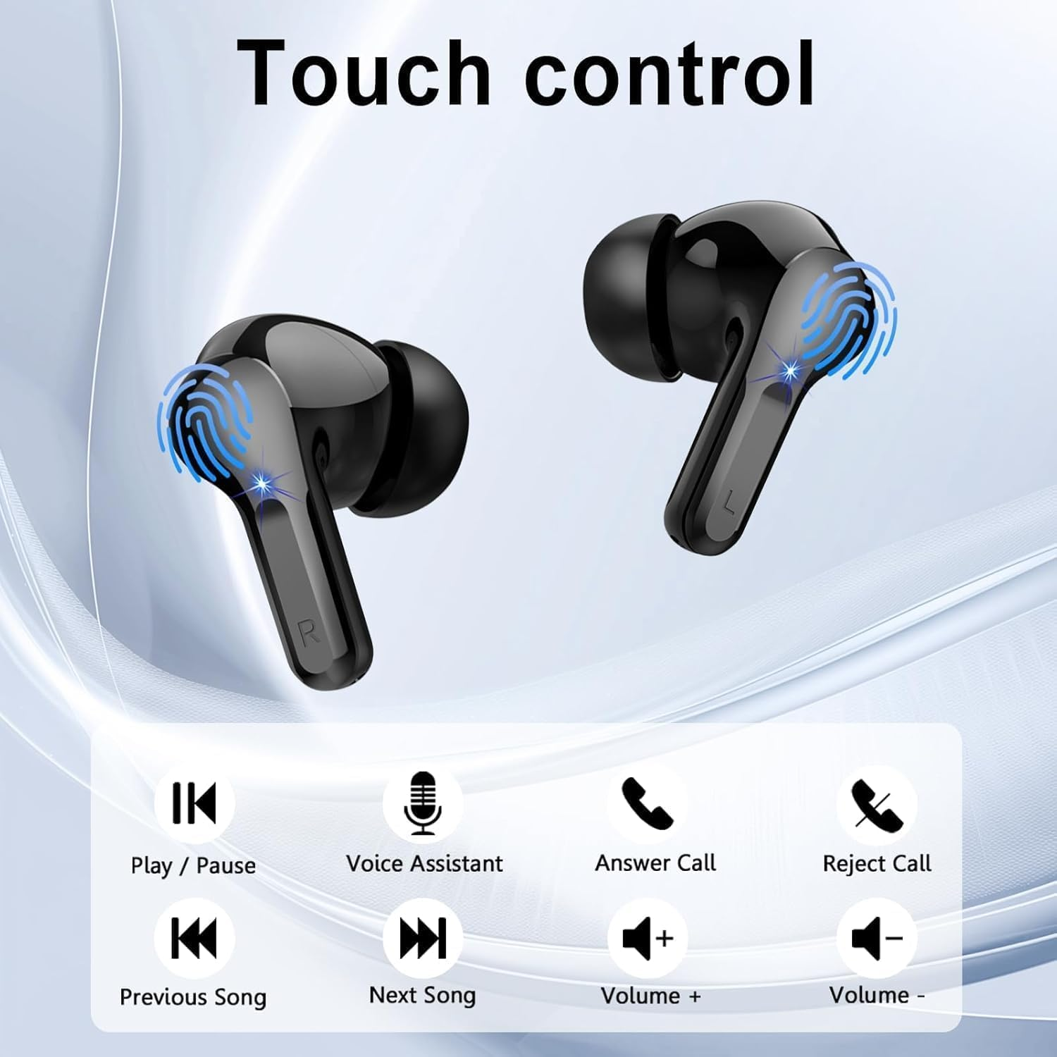 Wireless Earbuds, Bluetooth Headphones 5.4 Hifi Stereo, Ear Buds with 4 ENC Noise Cancelling Mics, 48H Bluetooth Earbuds with Dual LED Display, IP7 Waterproof in Ear Earphones for Android Ios, Black image number 3