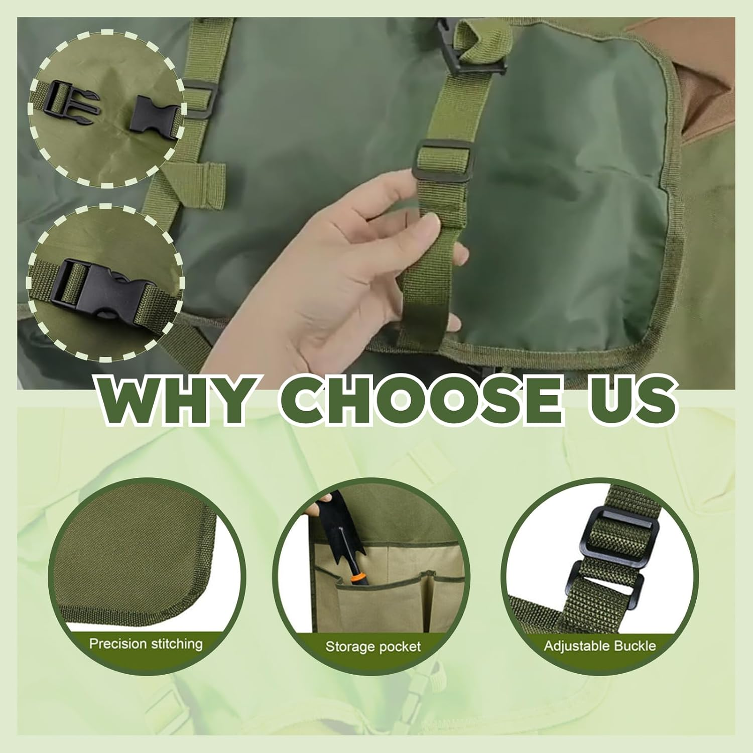 Garden Leggings Apron - Oxford Fabric Gardening Apron with Split Leg and Large Pockets Design, Durable Garden Work Apron for Pruning, Planting, Woodworking and Orchard Work(Green Brown) image number 3