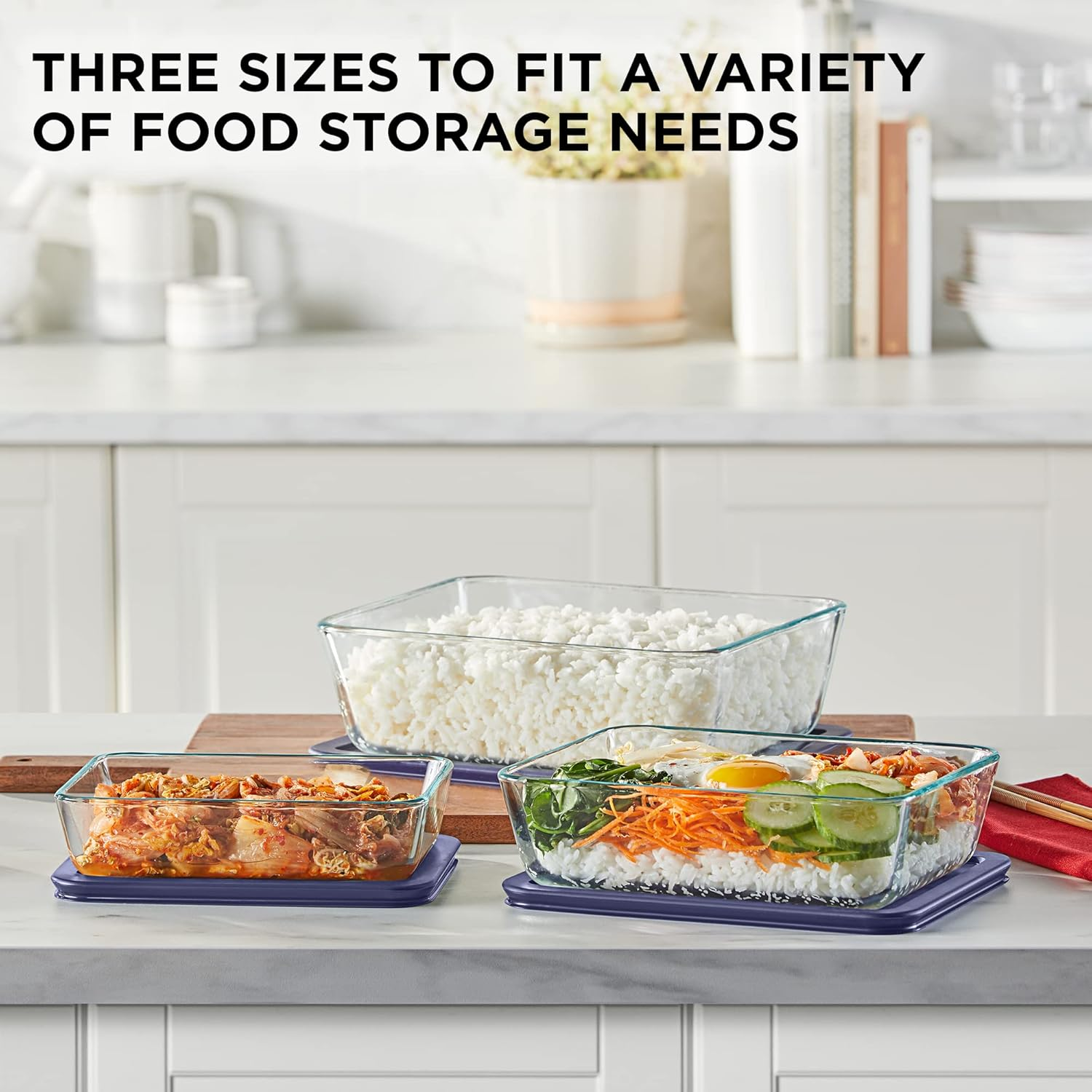 Pyrex Simply Store Rectangular Glass Food Storage Container Set with Lids (6-Piece Set) image number 1