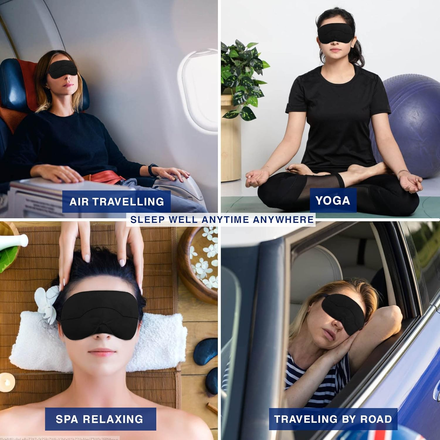 Silk Eye Mask, Eye Mask for Sleeping, Blindfold, Super Soft Sleep Masks for Women & Men with Adjustable Straps, Sleeping Mask, Blackout Sleep Mask &ndash; Black - Black Silk image number 2