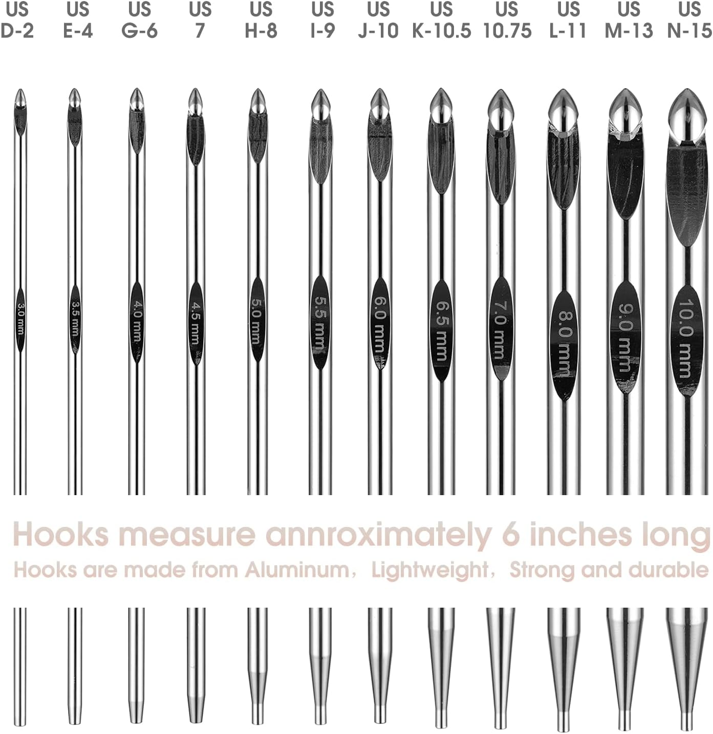 Tunisian Crochet Hooks Set with Cable 6-Inch Aluminum Interchangeable Crochet Hooks Set 3Mm-10Mm Long Crochet Hooks 26Pic (Pink) image number 3
