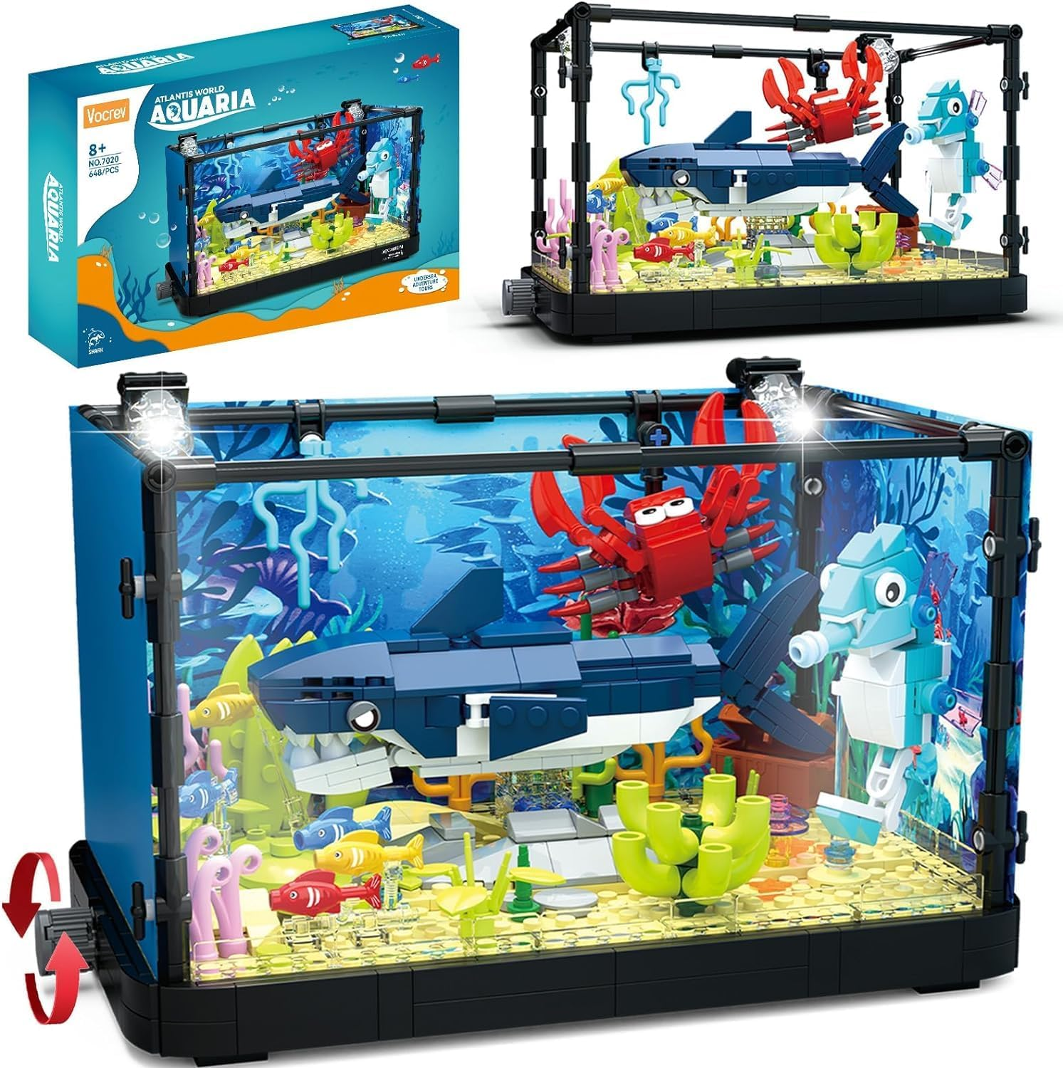 Creator Shark Fish Tank Building Kids Toys Set with Light, Shark Building Construction Toys Sets, Ideas Gifts for Kids, Boys and Girls, Adult, Nice Aquarium Decor for Ocean Lovers (648 PCS) image number 5
