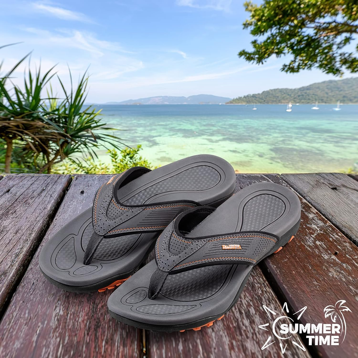 HAOLIRA Mens Sport Flip Flops Summer Beach Thong Sandals Non-Slip Slippers with Arch Support image number 2