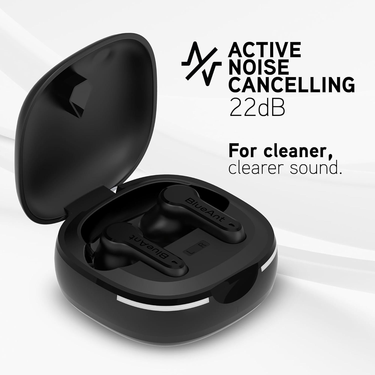Blueant Pump Air ANC2 True Wireless Bluetooth Earbuds, Active Noise Cancelling with Transparency Mode, Big Bass Sound, Clear Calls, All-Day Battery, Sweatproof In-Ear Design, Black