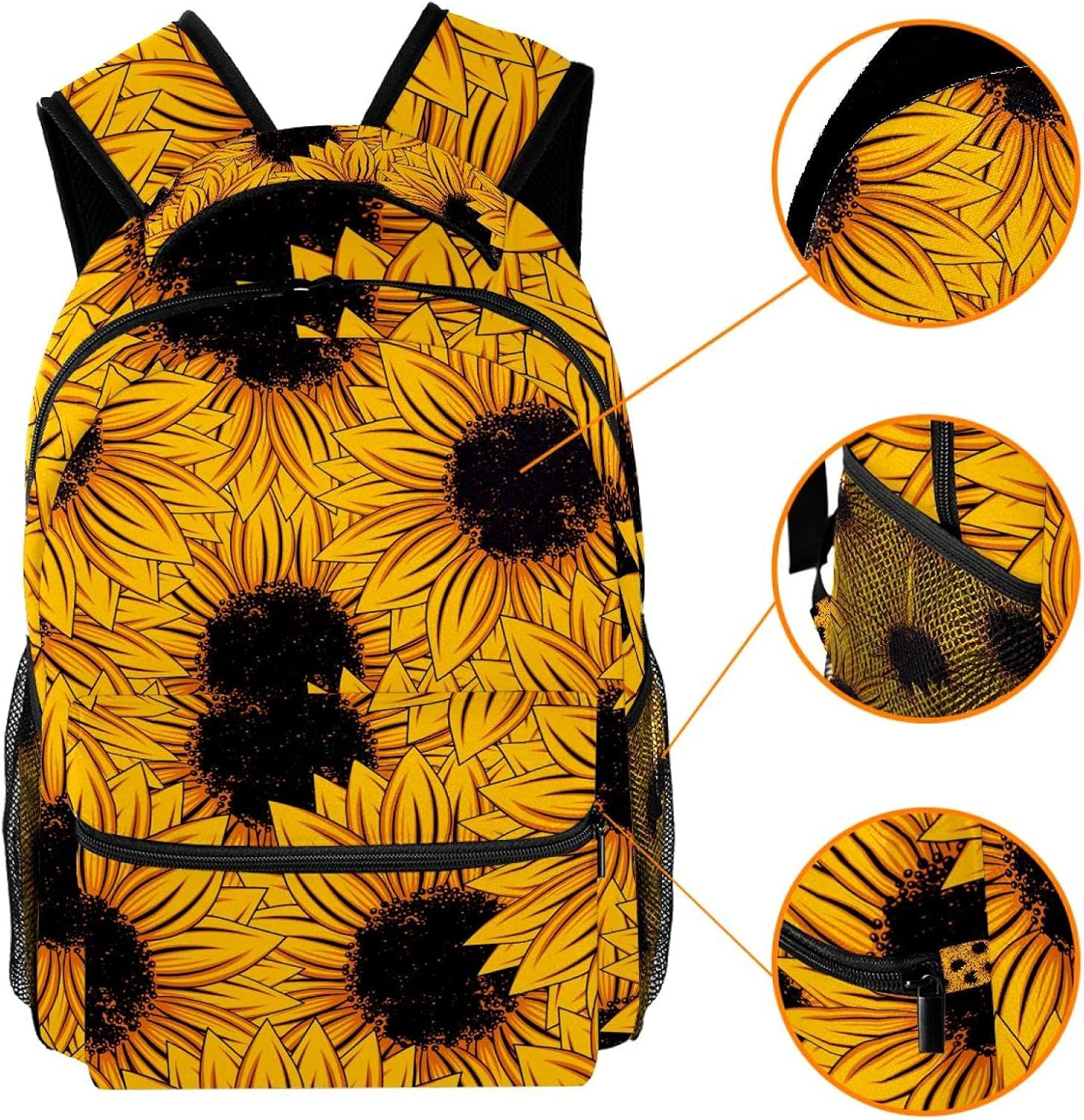 Sunflowers Pattern Backpack Students Shoulder Bags Travel Bag College School Tote Backpacks image number 3