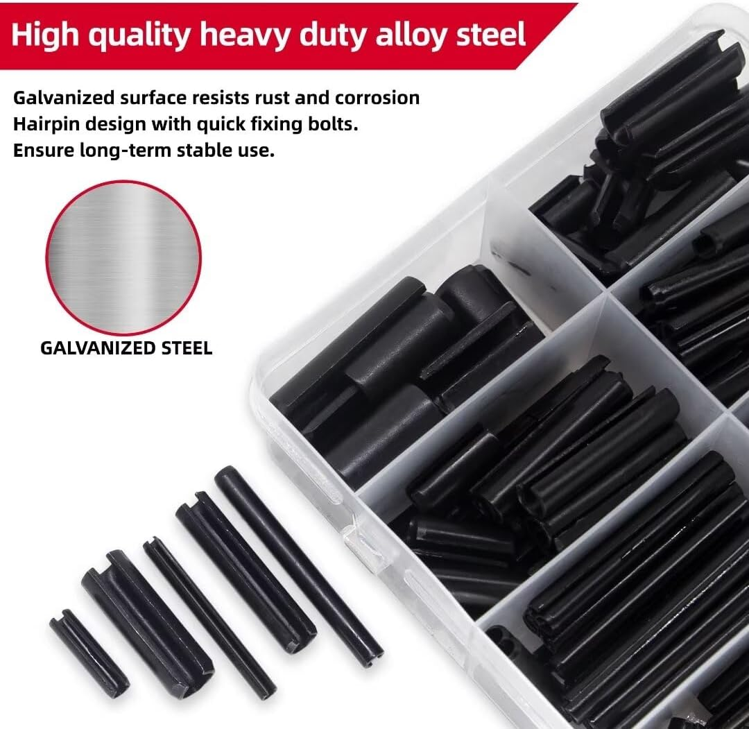 326PCS Roll Pin Set - 24 Sizes Spring Dowel Tension Roll Pins - 1/8 1/4 3/8 1/16 5/64 3/32 5/16 5/32 7/32 Split Expansion Pin Assortment Kit for Home Improvement image number 3
