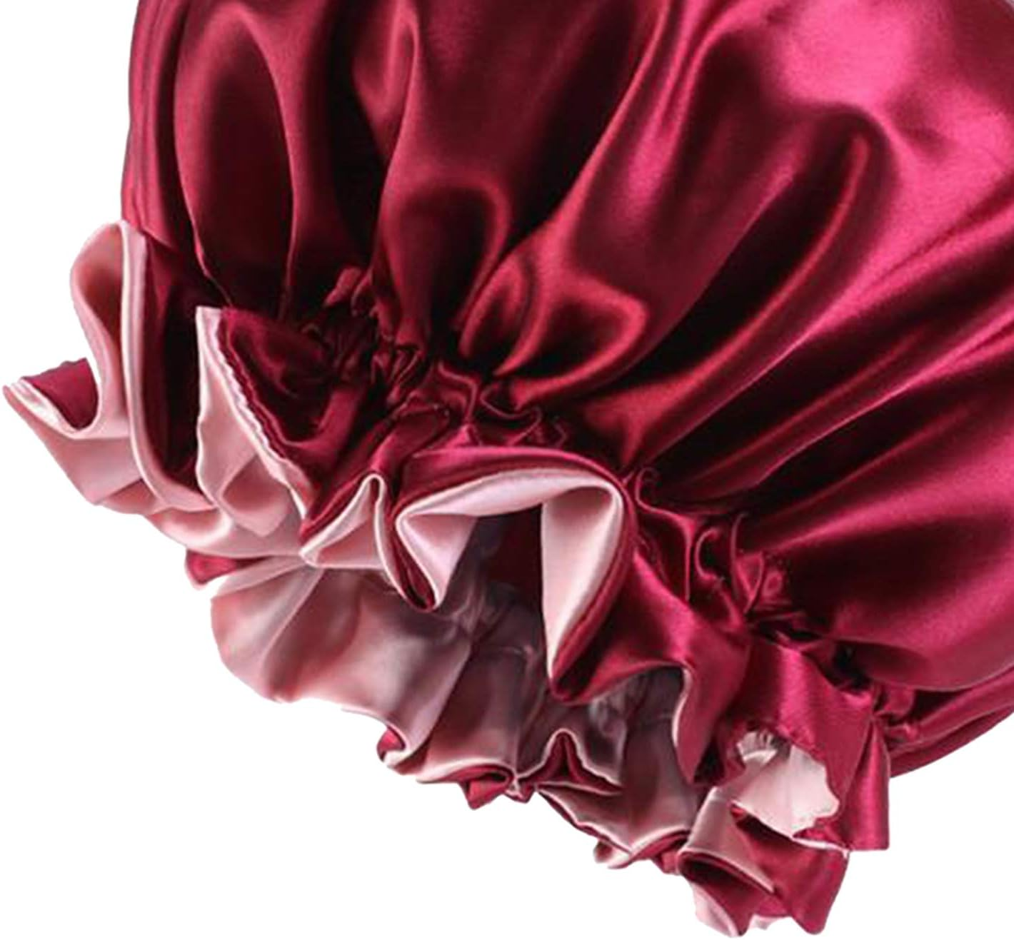 Nobranded Women Silky Satin Bonnet Reversible Sleep Cap Salon Chemo Hat for Curly Hair - Wine Red, 36 X36X1Cm image number 2