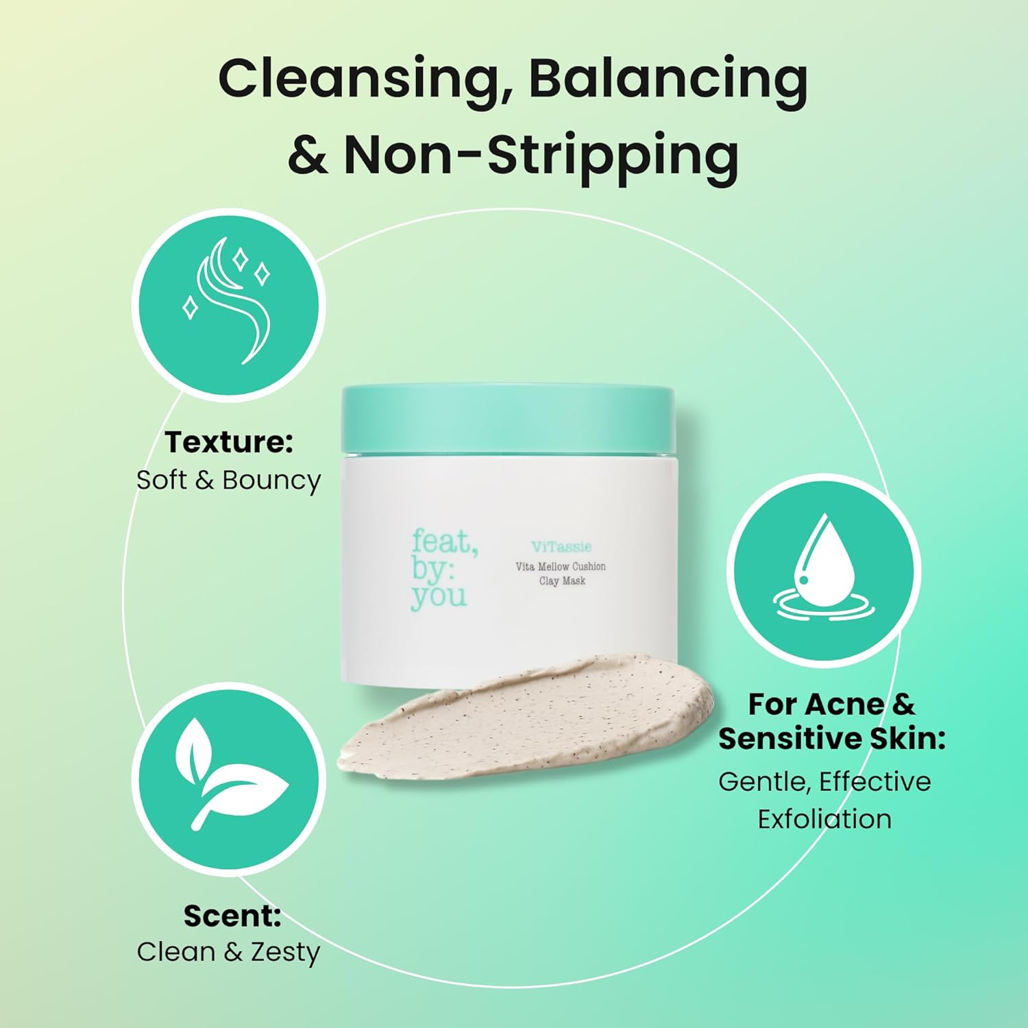 Feat by You Korean Clay Mask for Face with Bentonite, Kaolin Clay, Vitamin C & Chlorella - (135 Ml) Vitassie Vita Mellow Cushion Clay Face Mask for Blackheads, Pores & Sebum Control, Gentle Exfoliation image number 6