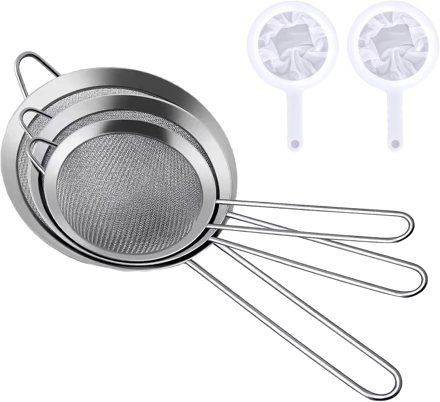 Set of 5 Fine Mesh Strainer, Stainless Steel Colander Kitchen Sieve Sifters for Kitchen Food, with Handles, Small Medium Large Size (5Pcs)