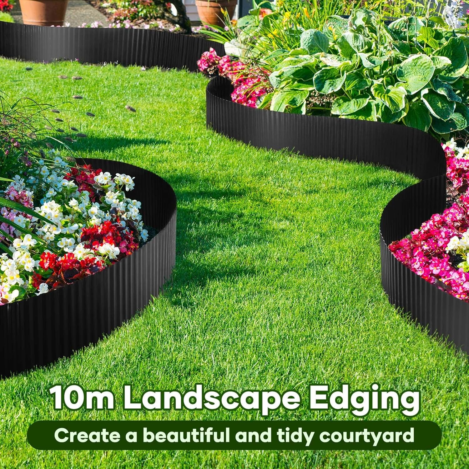 OGL Garden Edging Landscape Edge 10Mx30Cm DIY Lawn Border for Flower Plant Grass Path Fence Flexible Corrugated UV Resistant Carbon Steel Roll Kit,Black - 20Mx30Cm image number 3
