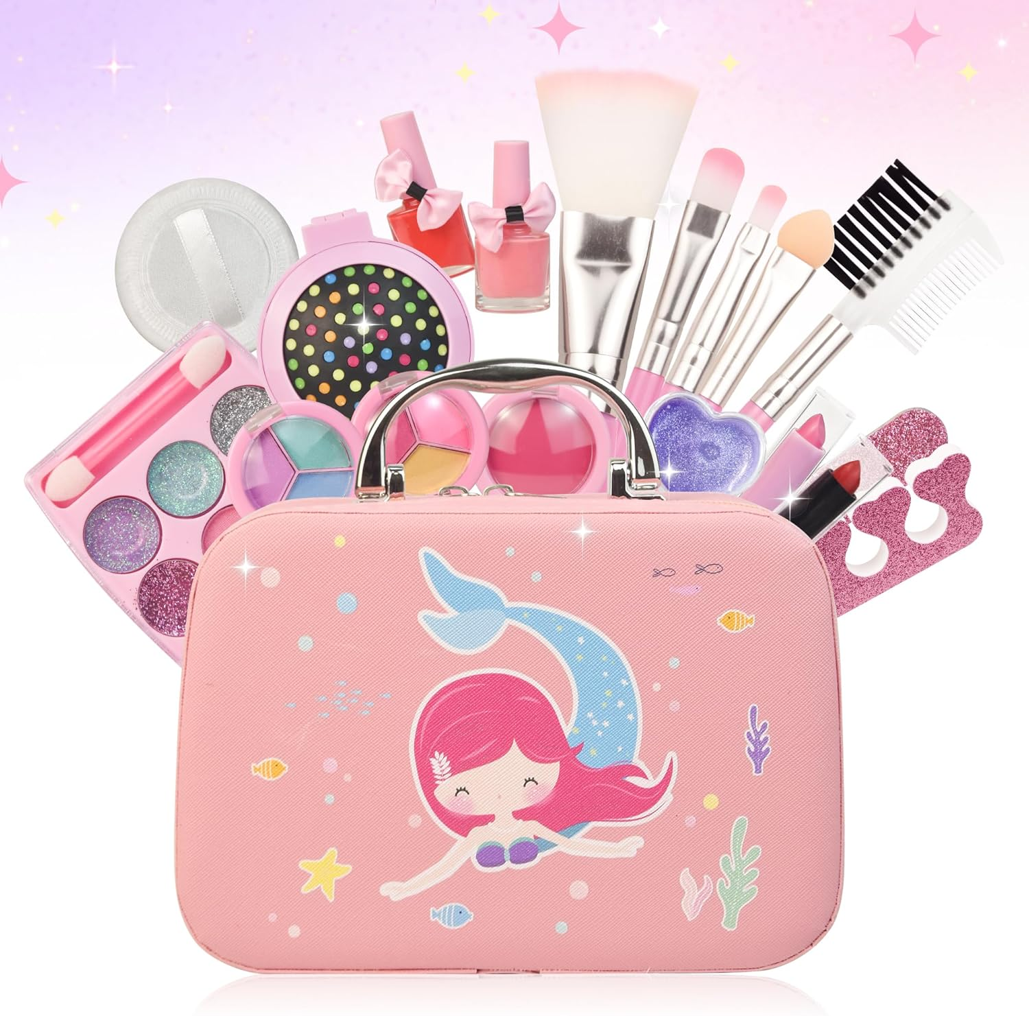 Kids Washable Makeup Kit for Girls - Real Make up Set with More Kits- Pretend Play Beauty Toys for Toddlers and Kids, Christmas Birthday for Girls Ages 3-12 (Pink Unicorn)